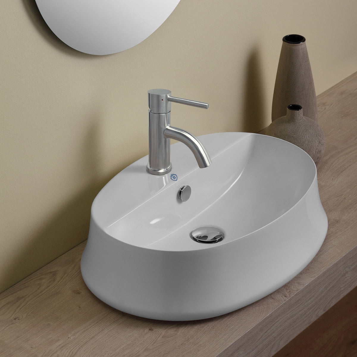 Oval Above Mount Basin with Single Faucet Hole Drill
