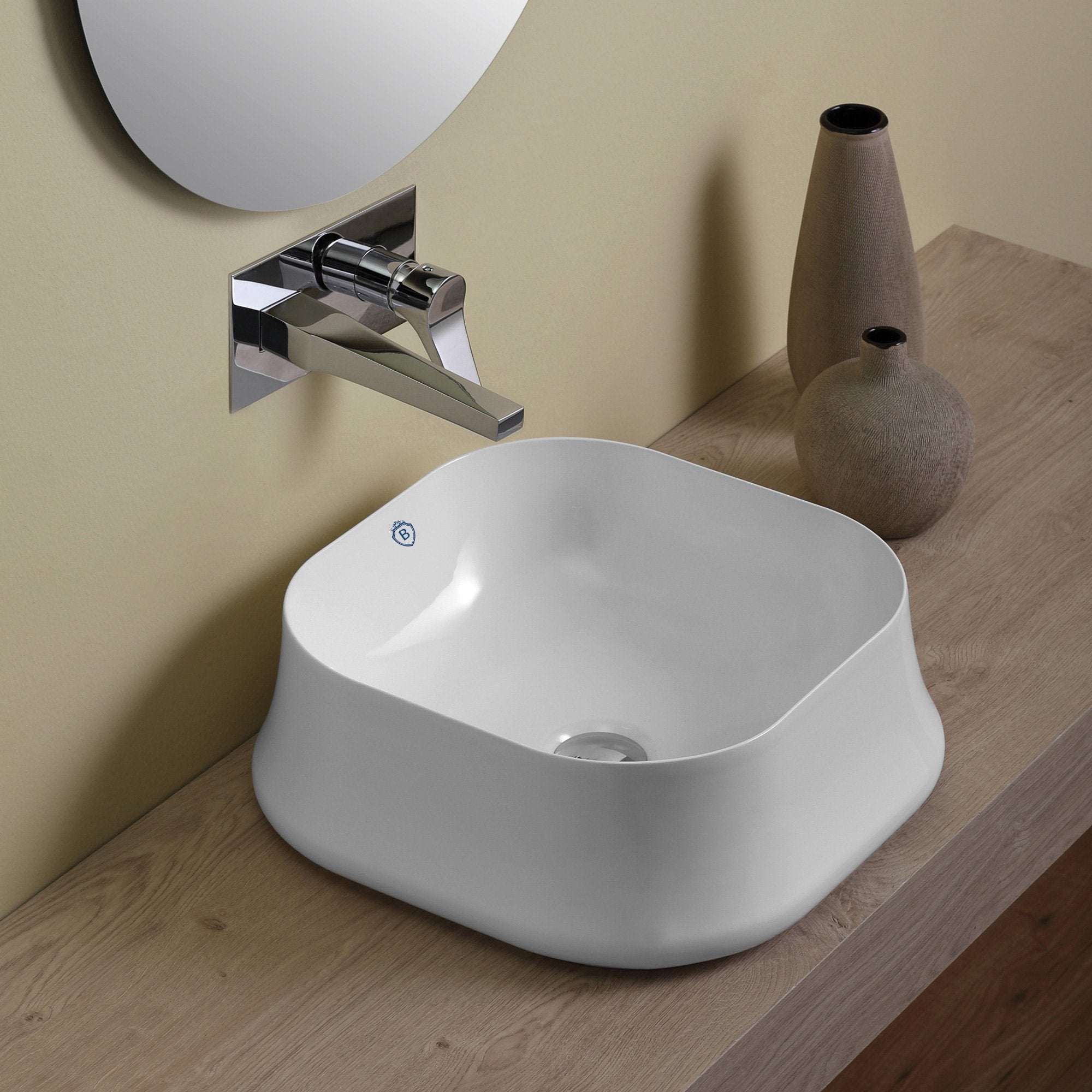 Above Mount/ Vessel Lavatory Basin With Center Drain Location