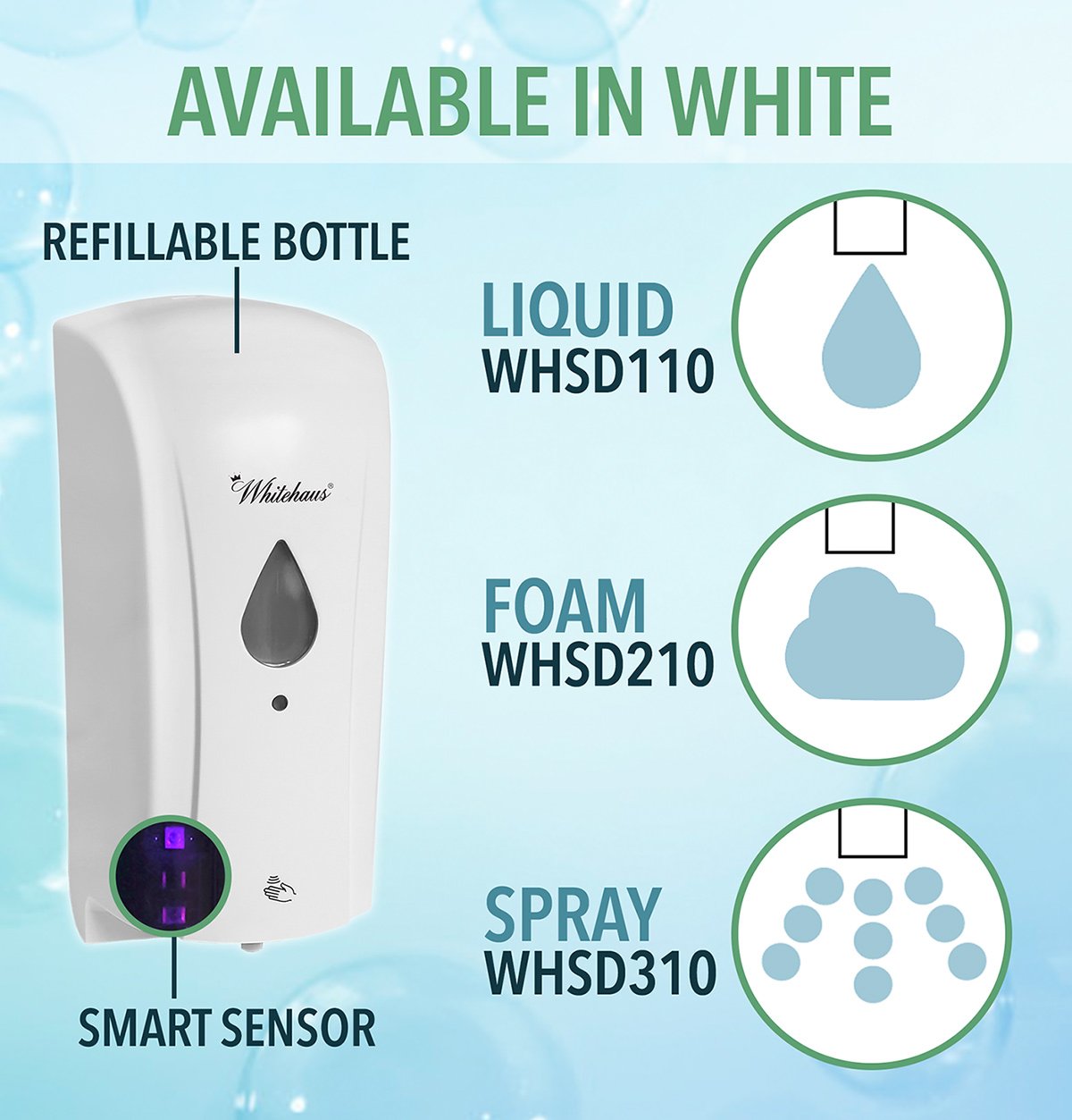 Soaphaus White Hands-free multi-function soap dispenser with sensor technology.