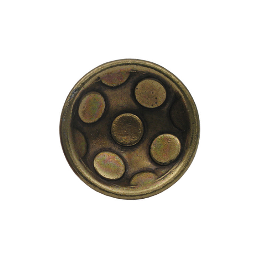 Circular-shaped knob with circular inlays made of solid brass.