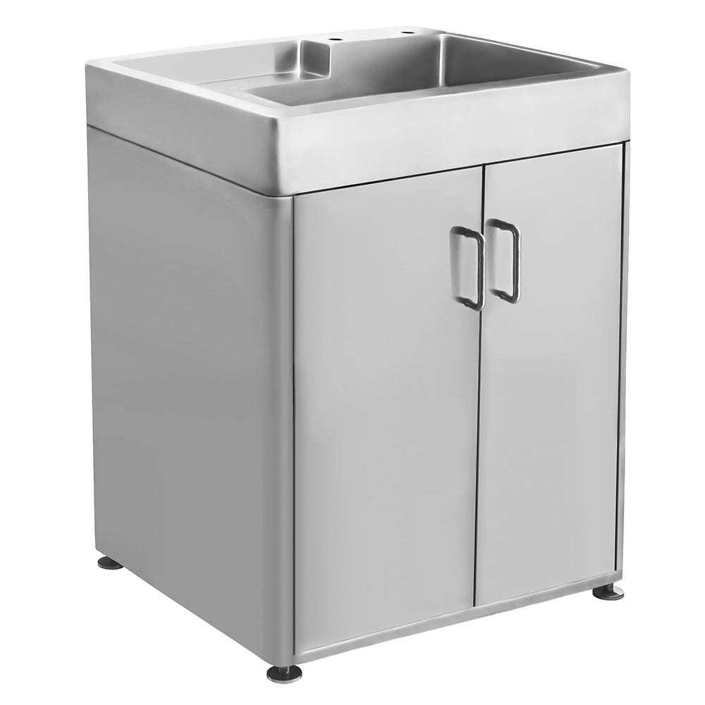 Pearlhaus Brushed Stainless Steel Double Door, Freestanding Cabinet wi -  Whitehaus Collection