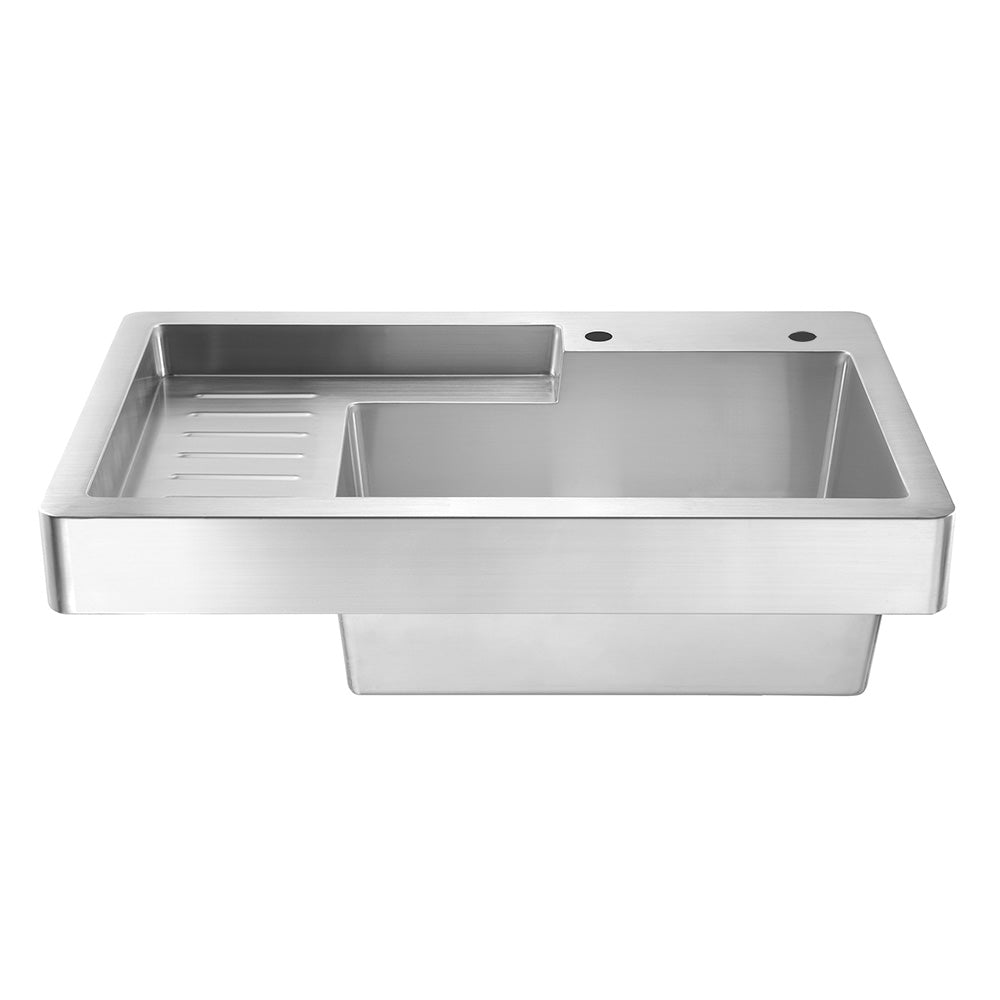 33" Pearlhaus Brushed stainless steel single bowl drop-in utility sink with drainboard