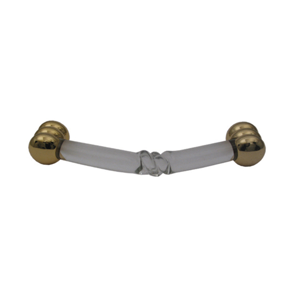 Curved crystal handle with twist detail and gold posts.