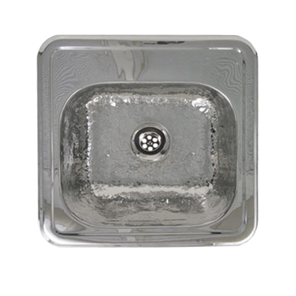 15&quot; Decorative square drop-in entertainment/prep sink with a hammered texture bowl and mirrored finish ledge
