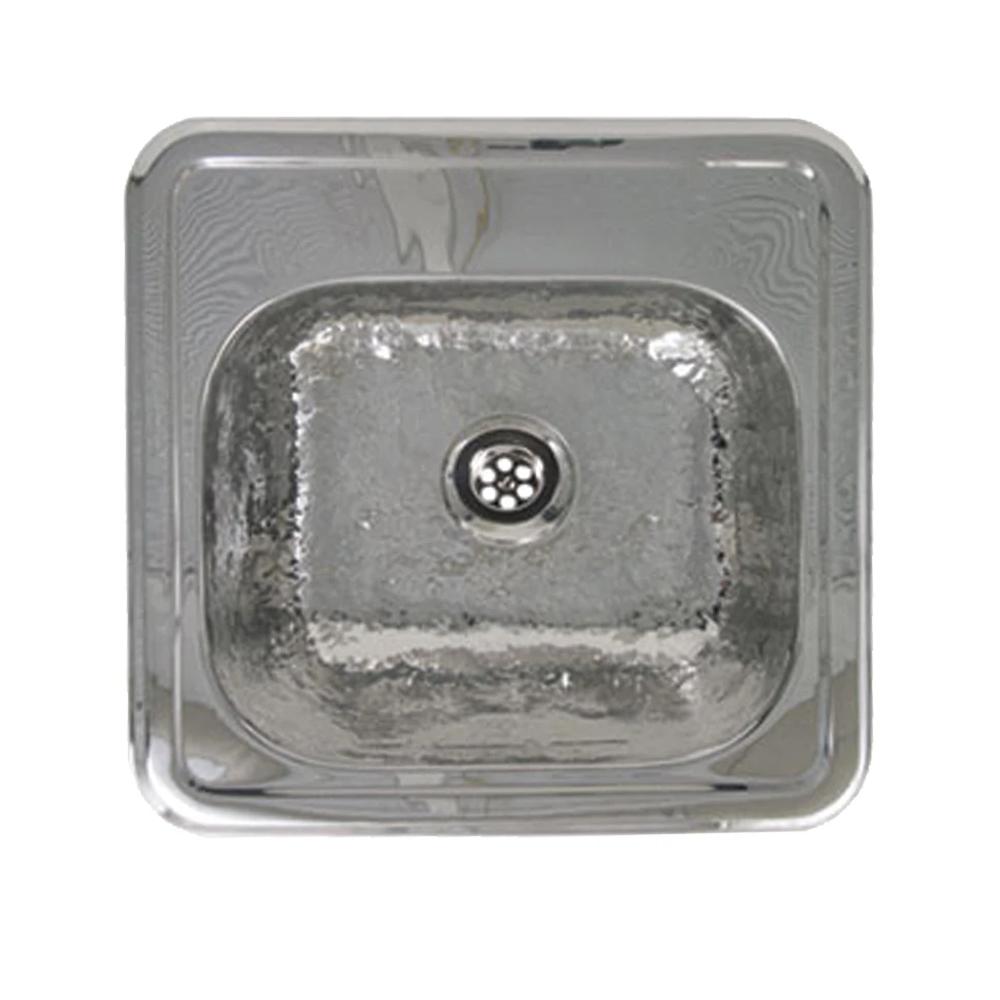 15" Decorative square drop-in entertainment/prep sink with a hammered texture bowl and mirrored finish ledge