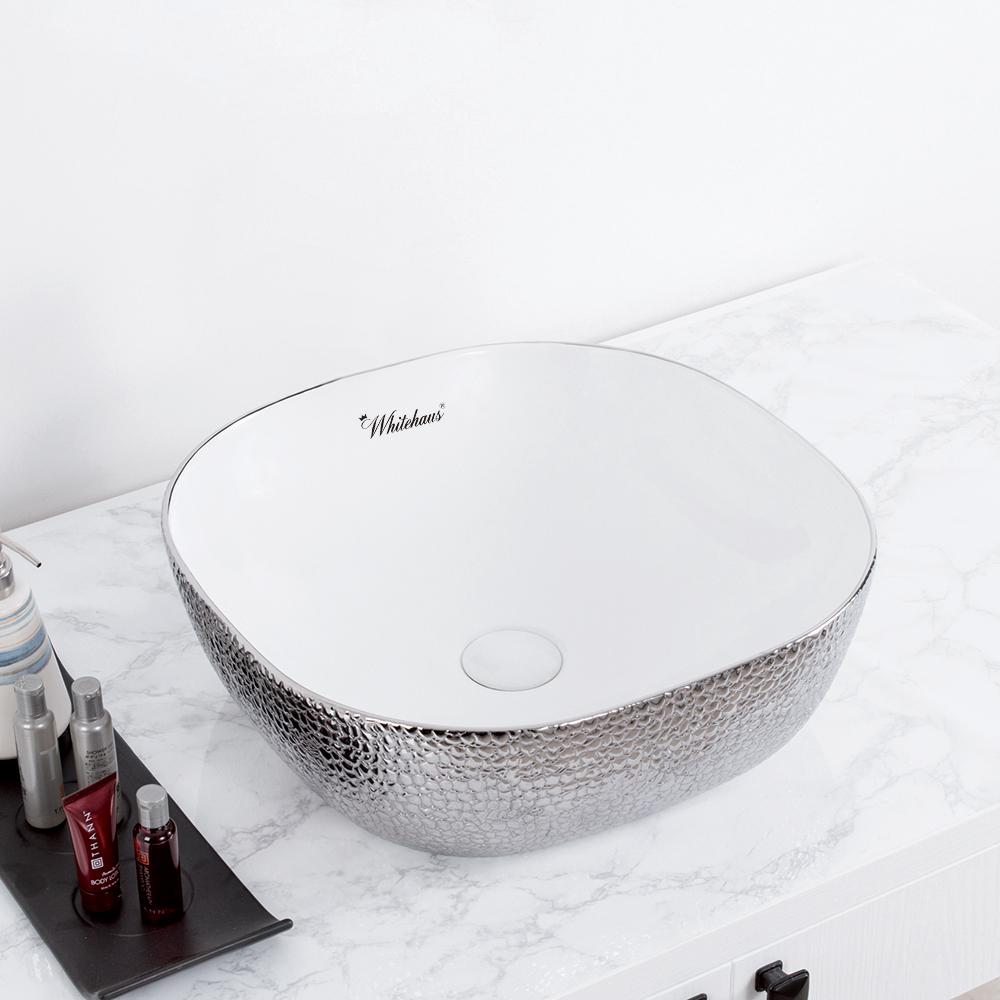 16&quot; Square Vessel Sink with Embossed Exterior and Smooth Interior