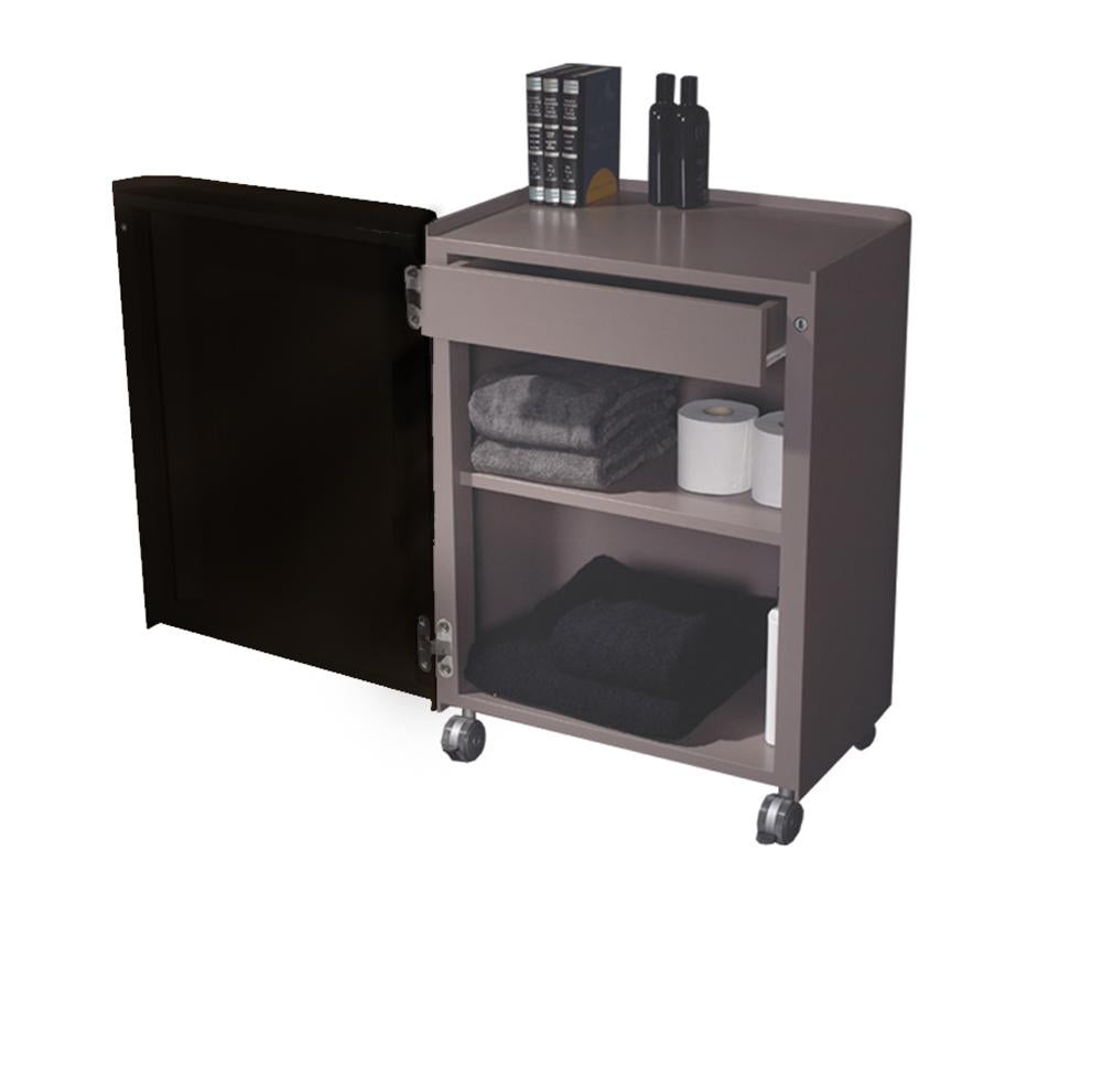 Aeri Gray Freestanding Storage Unit with a Drawer, Two Shelves and Casters