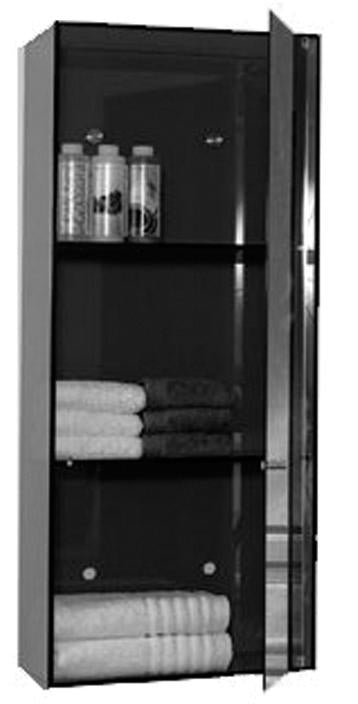 Aeri Vertical Glass Wall Mount Storage Unit with Three Shelves and Mirror Door