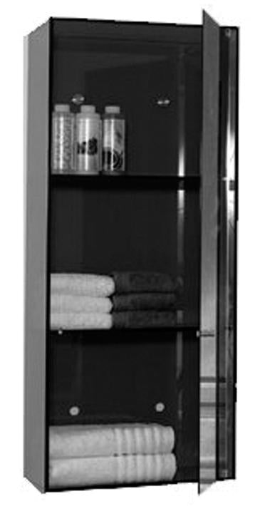 Aeri Vertical Glass Wall Mount Storage Unit with Three Shelves and Mirror Door