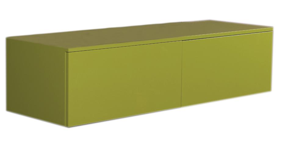 Aeri Green Lacquered Wood Wall Mount Unit with Double Drawers and Counter Top