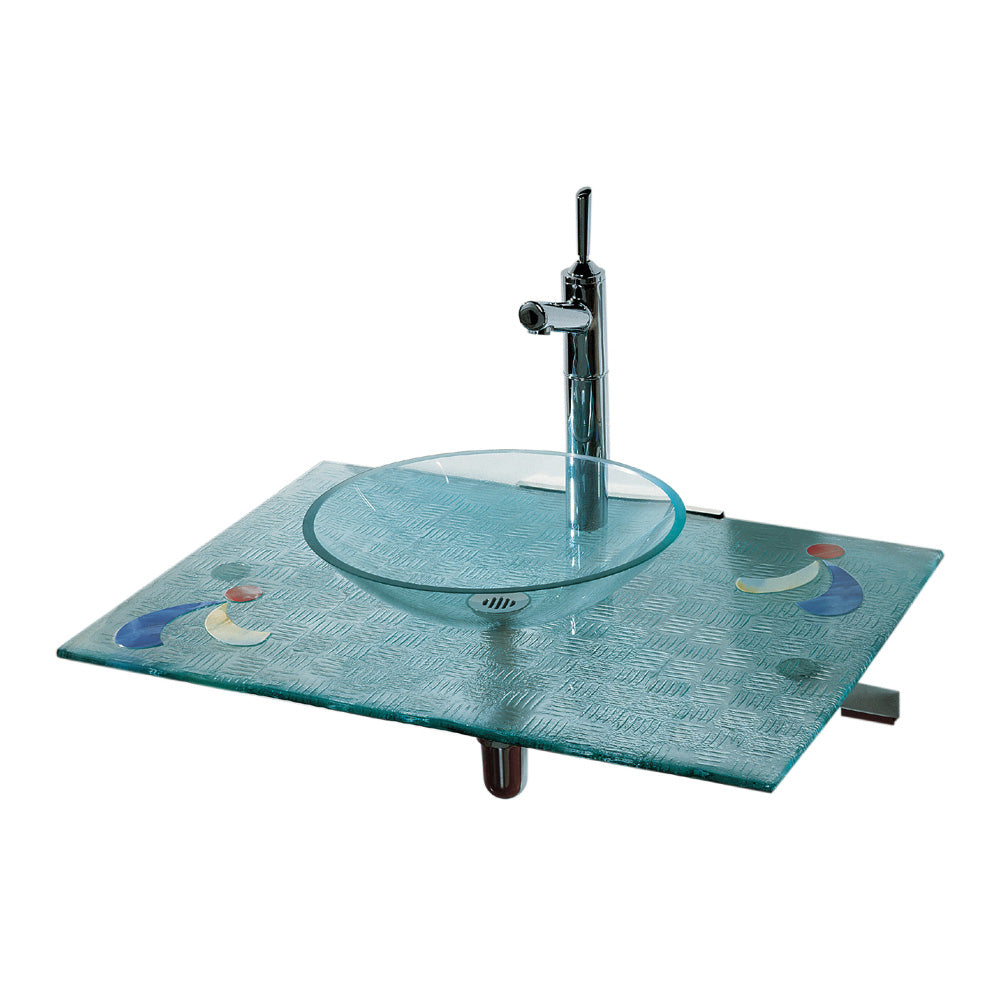 WHCRFS-2 - New Generation Basket Woven Transparent Glass Fused Top with Colored Glass Details and Above Mount Basin