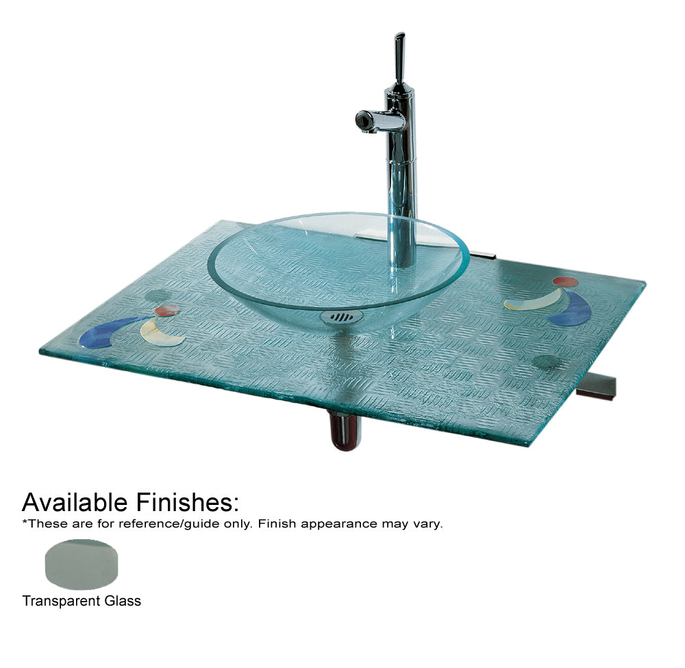 New Generation Basket Woven Transparent Glass Fused Top with Colored Glass Details and Above Mount Basin