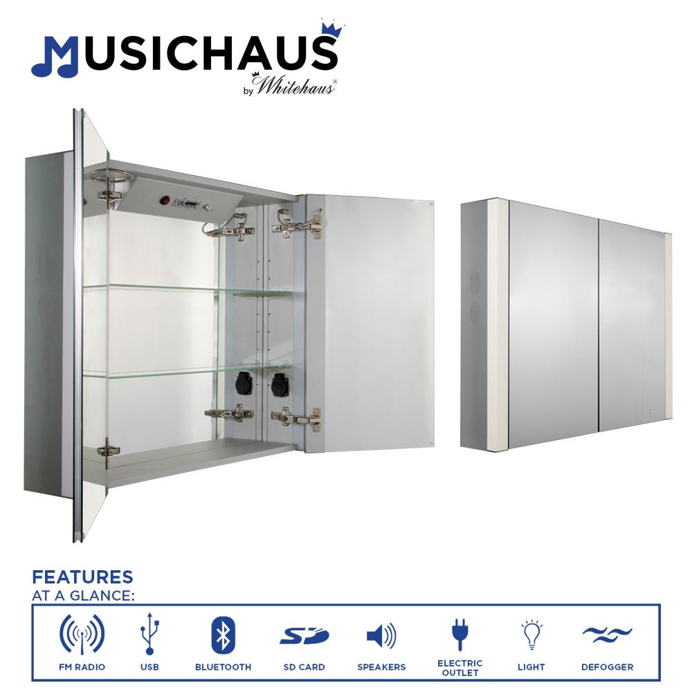 Musichaus Double Mirrored Door Medicine Cabinet with USB, SD Card, Blu -  Whitehaus Collection