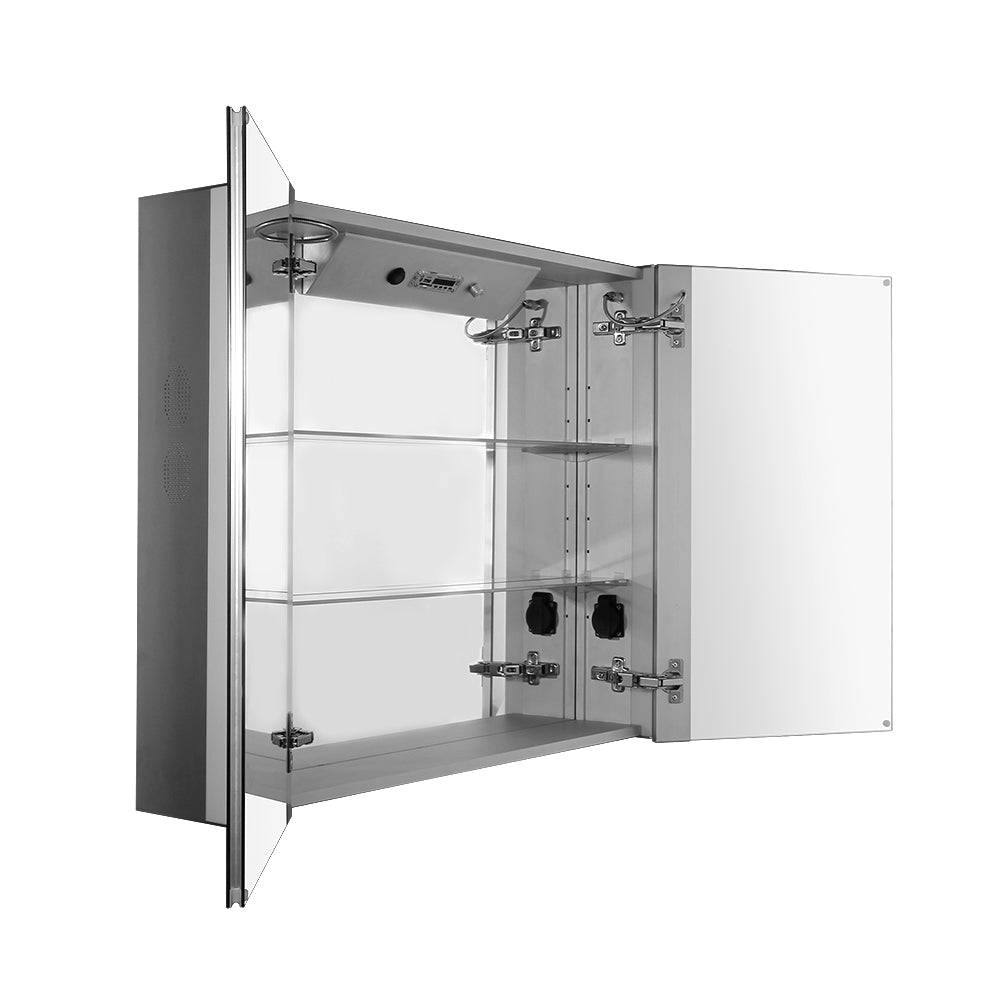 Musichaus Double Mirrored Door Medicine Cabinet with USB, SD Card, Bluetooth, FM radio, Speakers, Defogger, & Dimmer