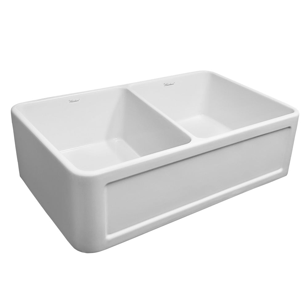 Pdpbath 33'' L Farmhouse / Apron Double Bowl Ceramic Kitchen Sink