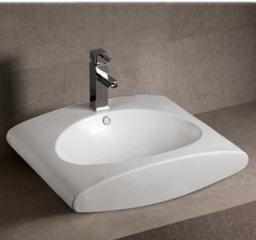 Isabella Collection 23" Rectangular Wall Mount Bathroom Basin with Integrated Oval Bowl, Overflow, Single Faucet Hole and Rear Center Drain