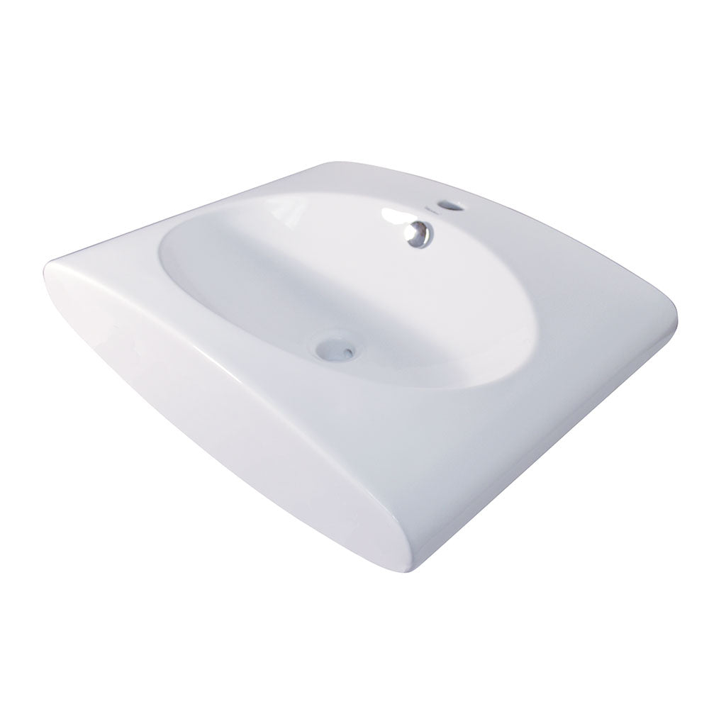 Isabella Collection 23&quot; Rectangular Wall Mount Bathroom Basin with Integrated Oval Bowl, Overflow, Single Faucet Hole and Rear Center Drain