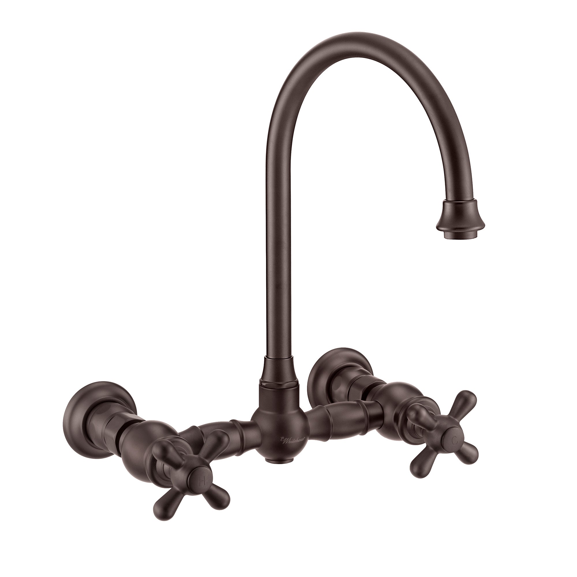 Wall Mount Faucet with a  Long Gooseneck Swivel Spout, Cross Handles and Solid Brass Side Spray