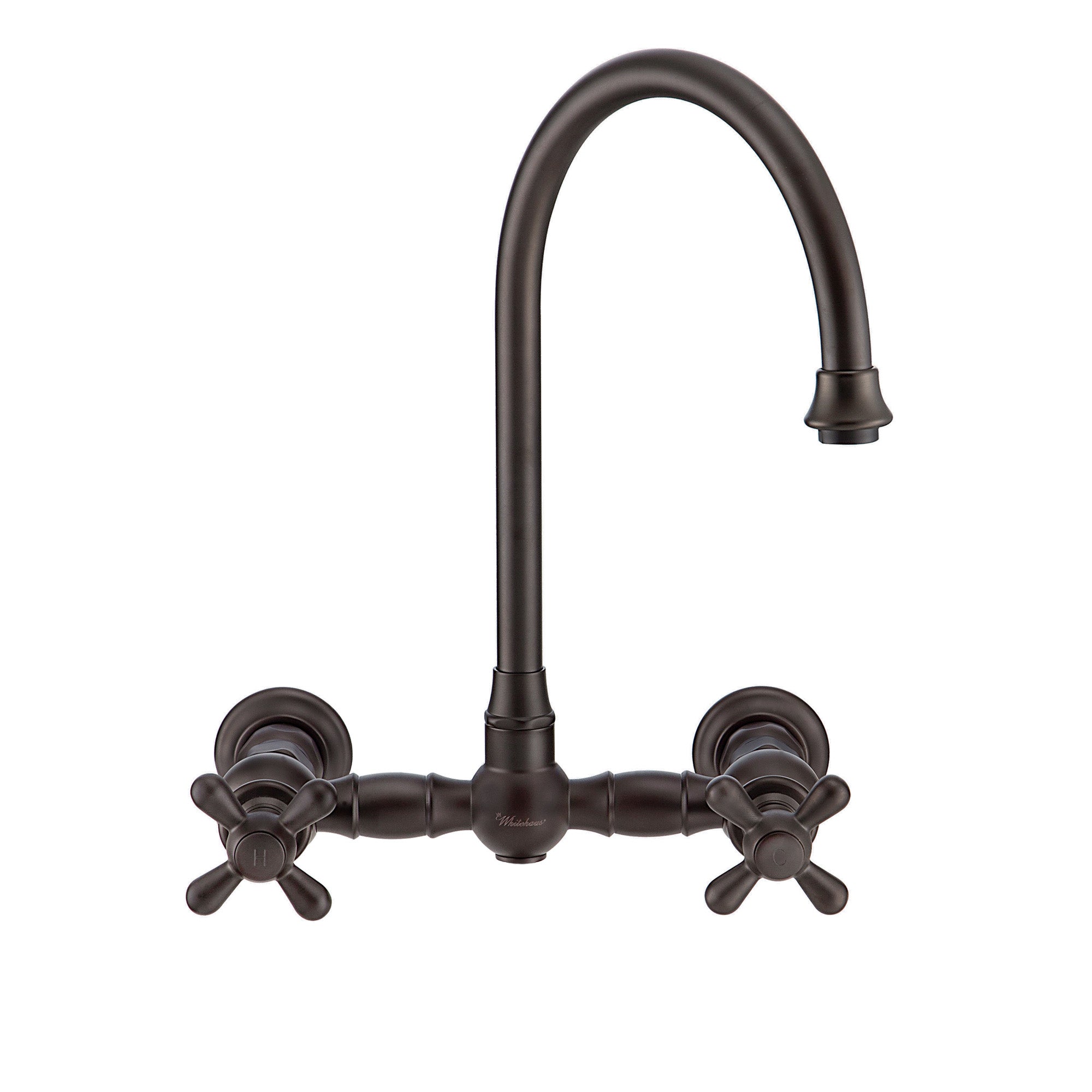 Wall Mount Faucet with a  Long Gooseneck Swivel Spout, Cross Handles and Solid Brass Side Spray