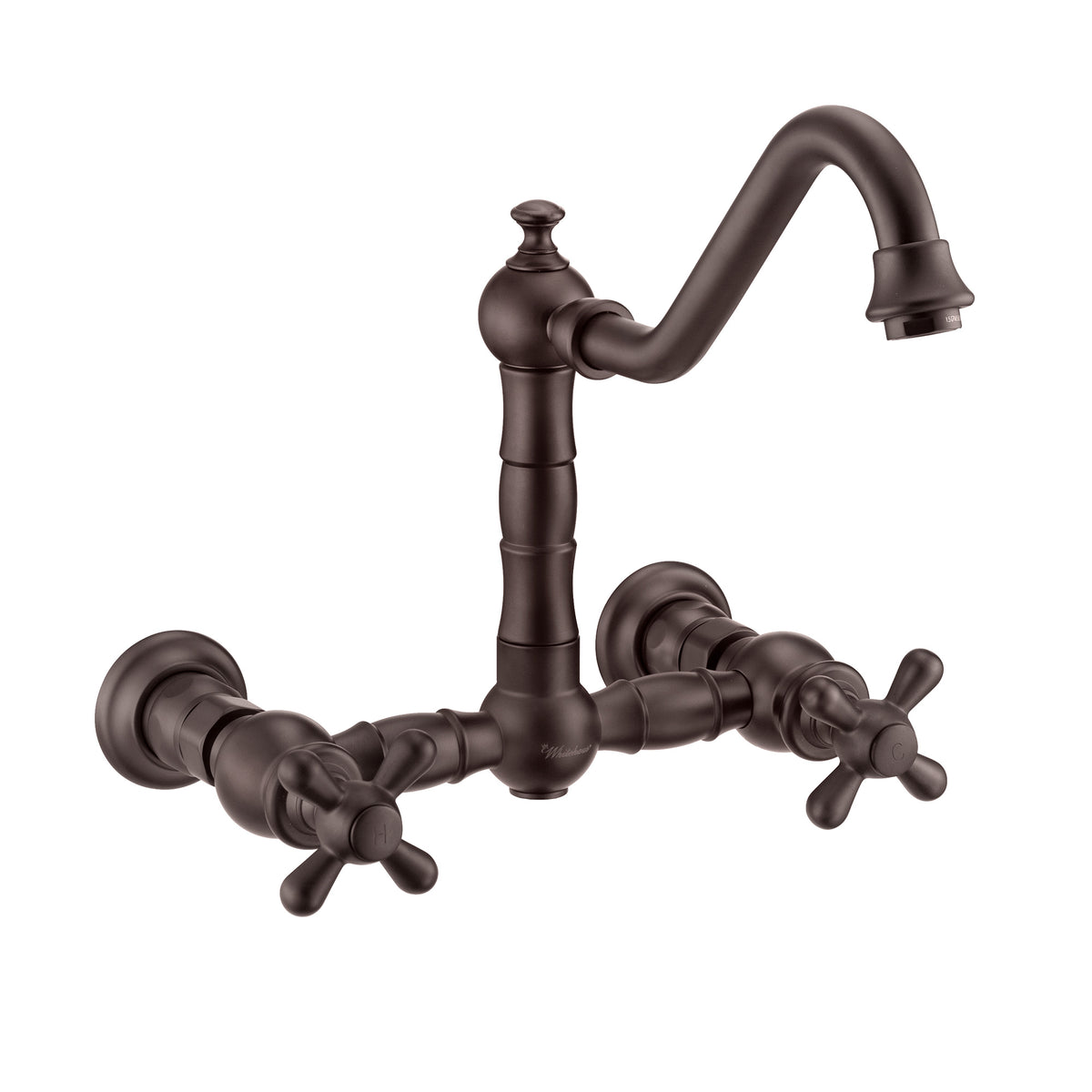 Wall Mount Faucet with a Long Traditional Swivel Spout, Cross Handles and Solid Brass Side Spray