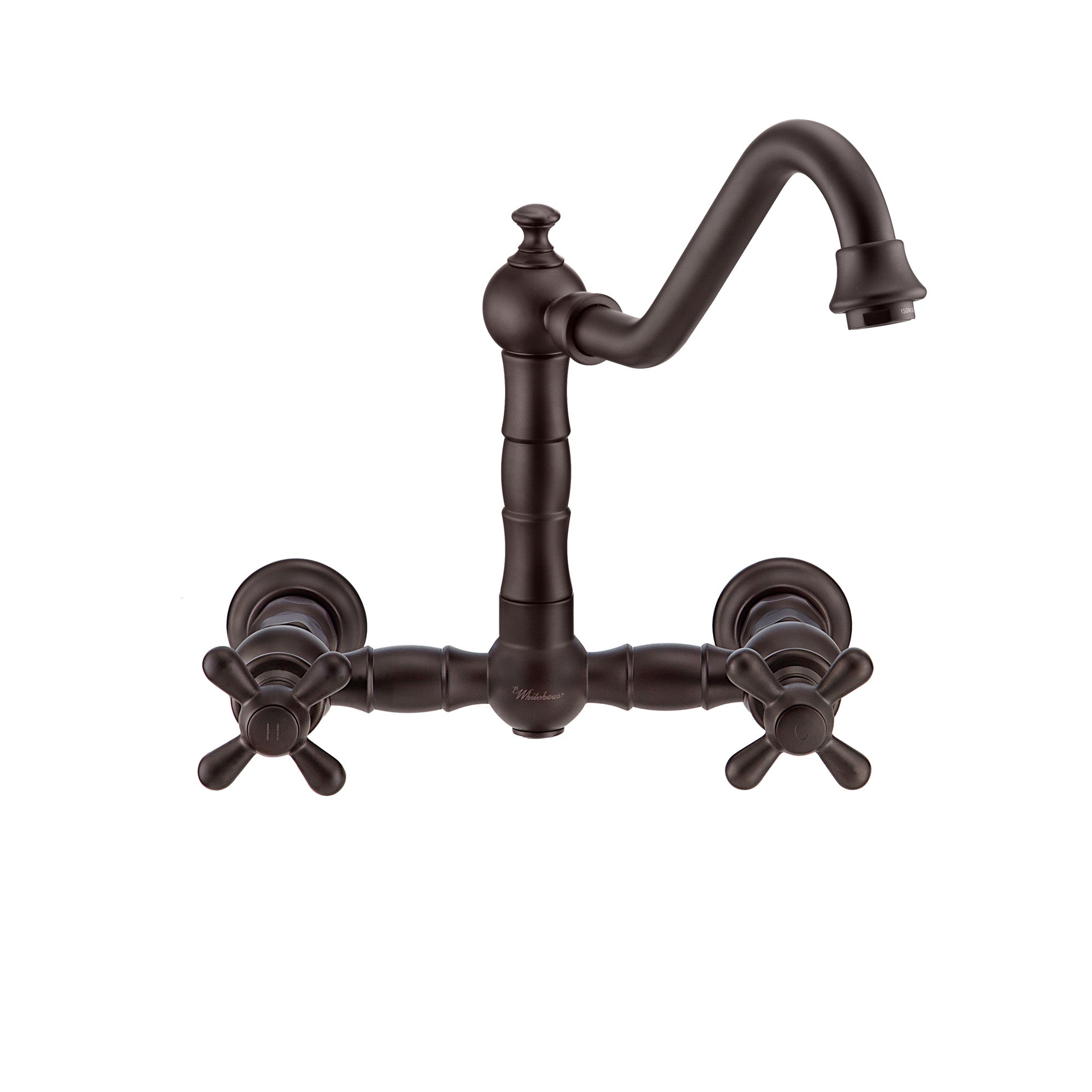 Wall Mount Faucet with a Long Traditional Swivel Spout, Cross Handles and Solid Brass Side Spray