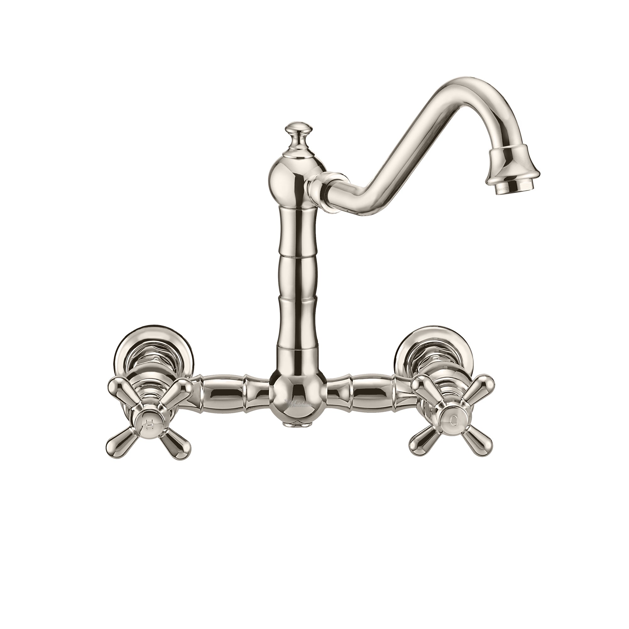 Wall Mount Faucet with a Long Traditional Swivel Spout, Cross Handles and Solid Brass Side Spray