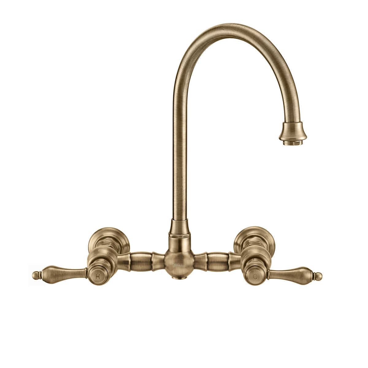 Wall Mount Faucet with a Long Gooseneck Swivel Spout, Lever Handles and Solid Brass Side Spray