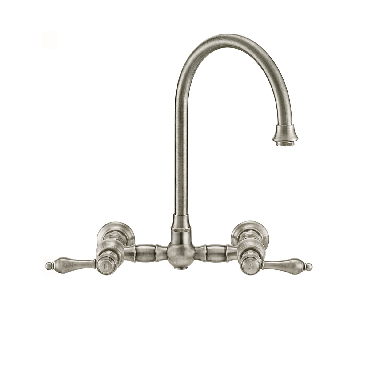 Wall Mount Faucet with a Long Gooseneck Swivel Spout, Lever Handles and Solid Brass Side Spray