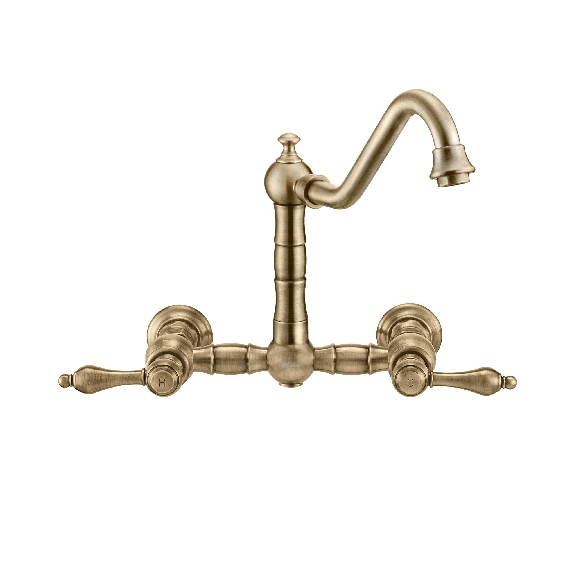 Wall Mount Faucet with a  Long Traditional Swivel Spout, Lever Handles and Solid Brass Side Spray