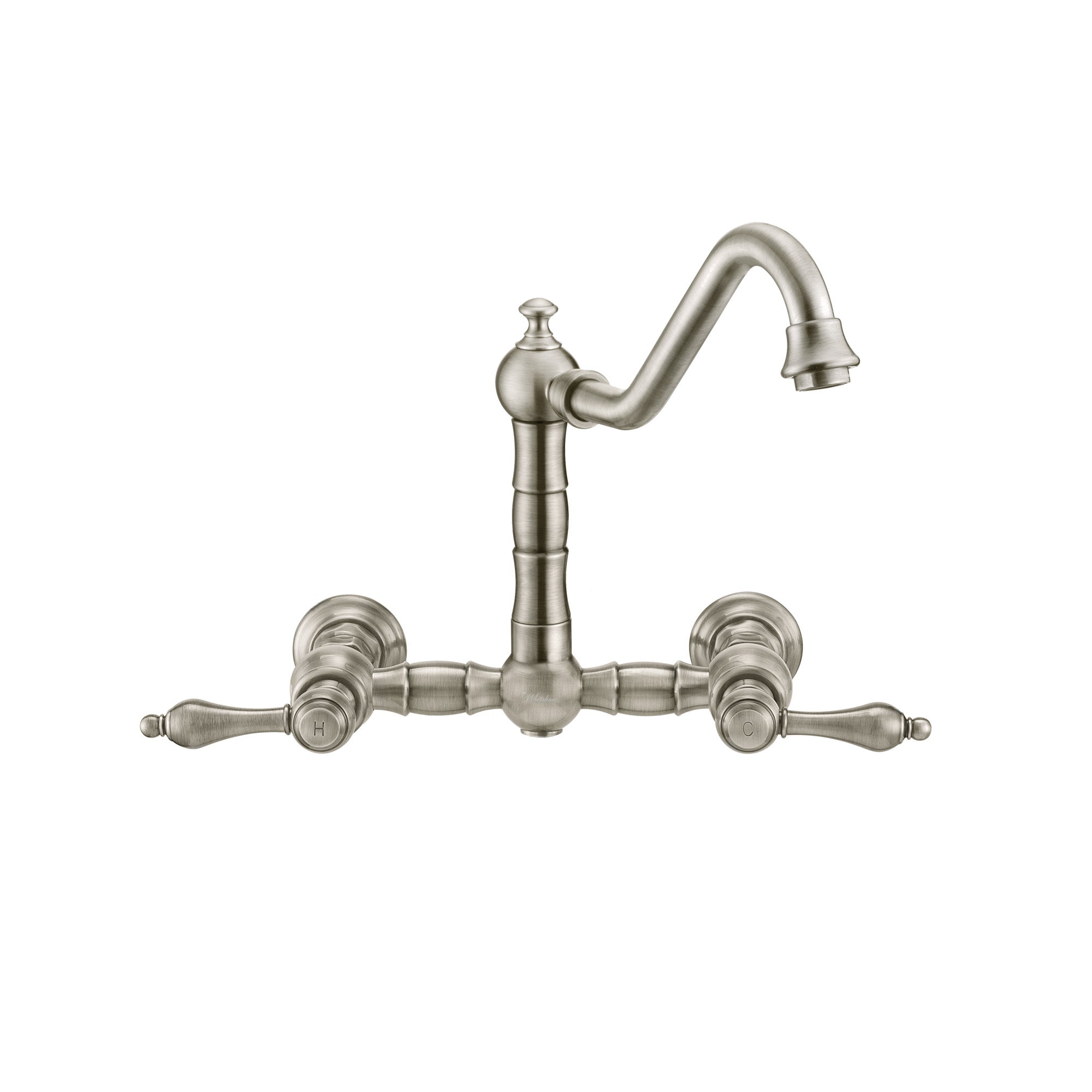 Wall Mount Faucet with a  Long Traditional Swivel Spout, Lever Handles and Solid Brass Side Spray