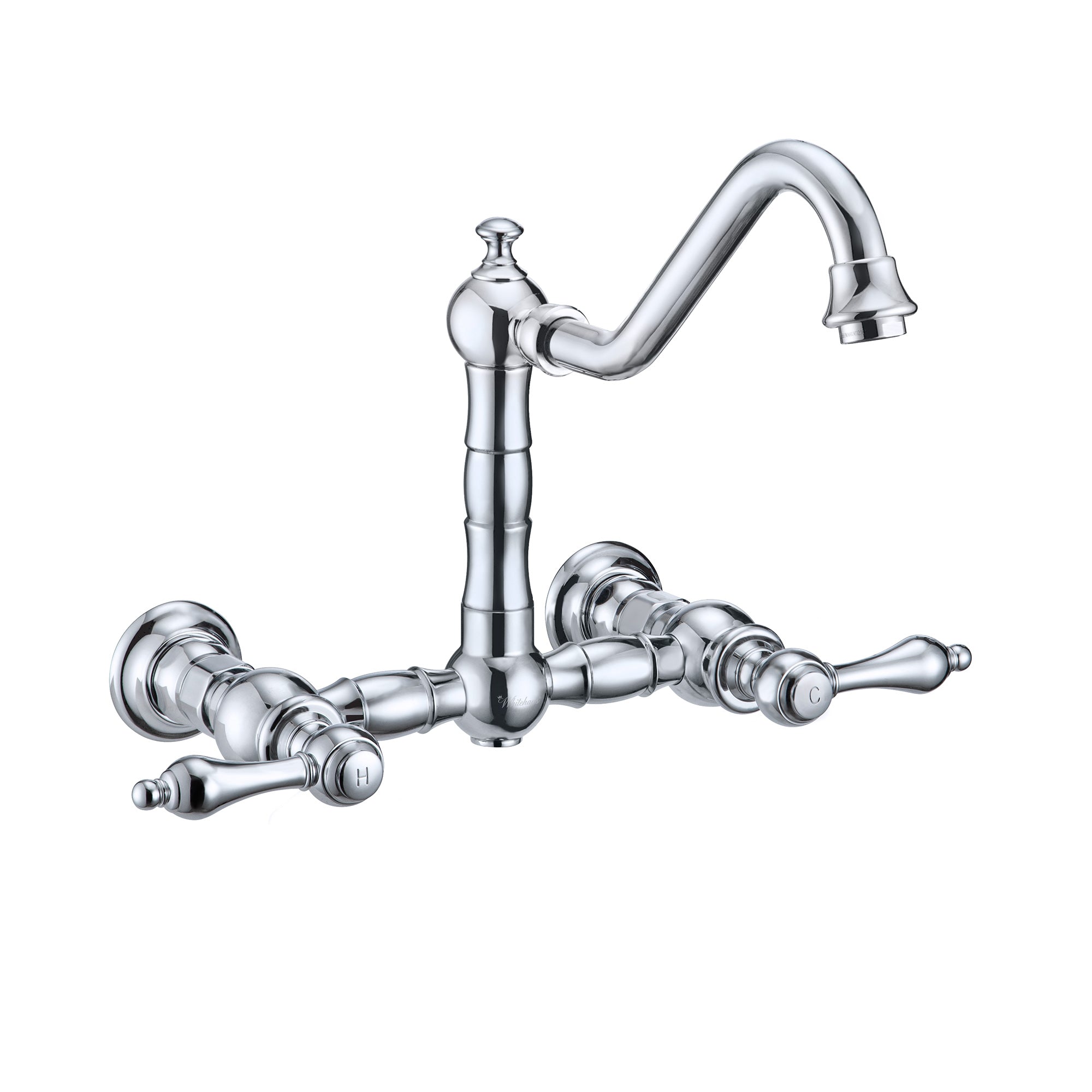 Wall Mount Faucet with a  Long Traditional Swivel Spout, Lever Handles and Solid Brass Side Spray
