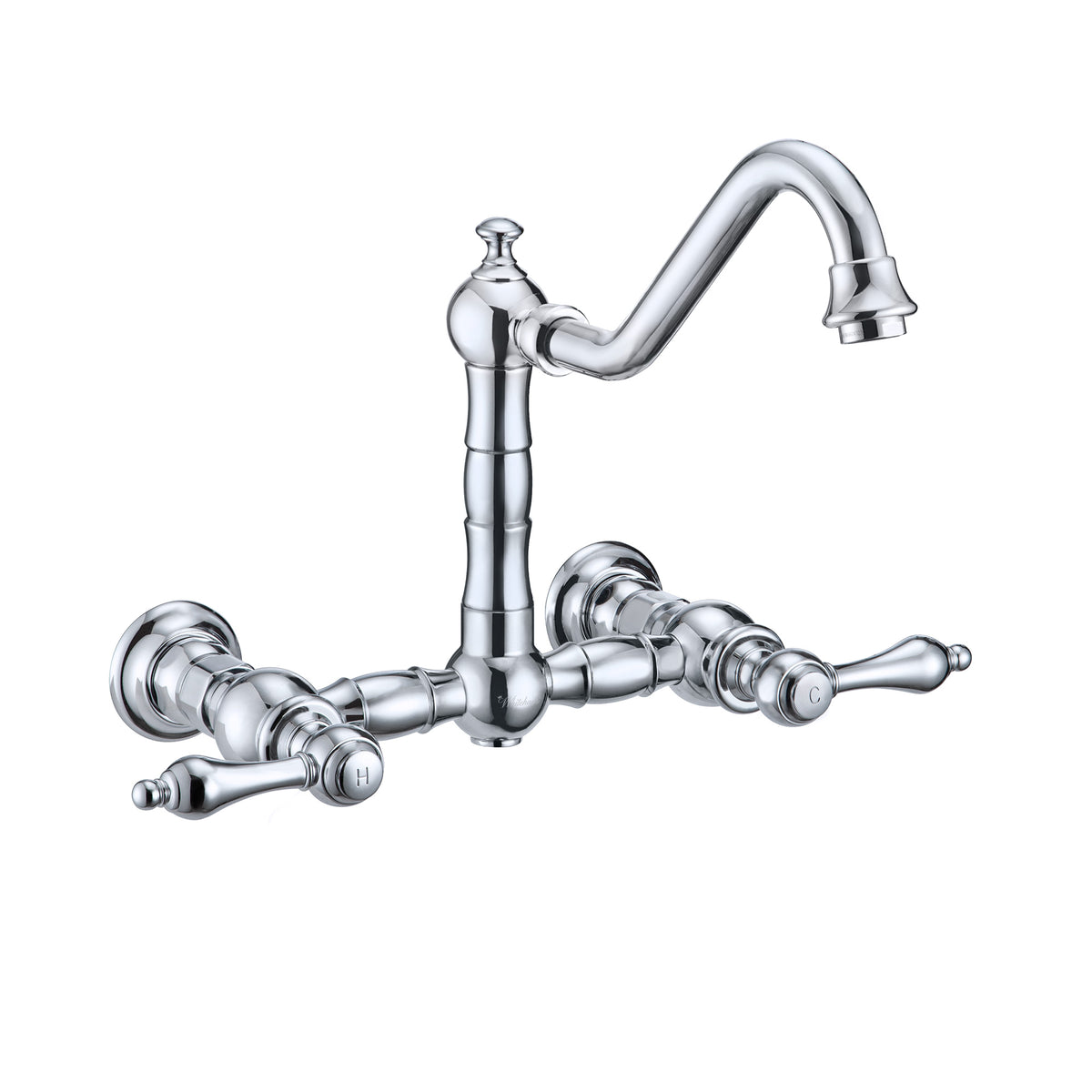 Wall Mount Faucet with a  Long Traditional Swivel Spout, Lever Handles and Solid Brass Side Spray
