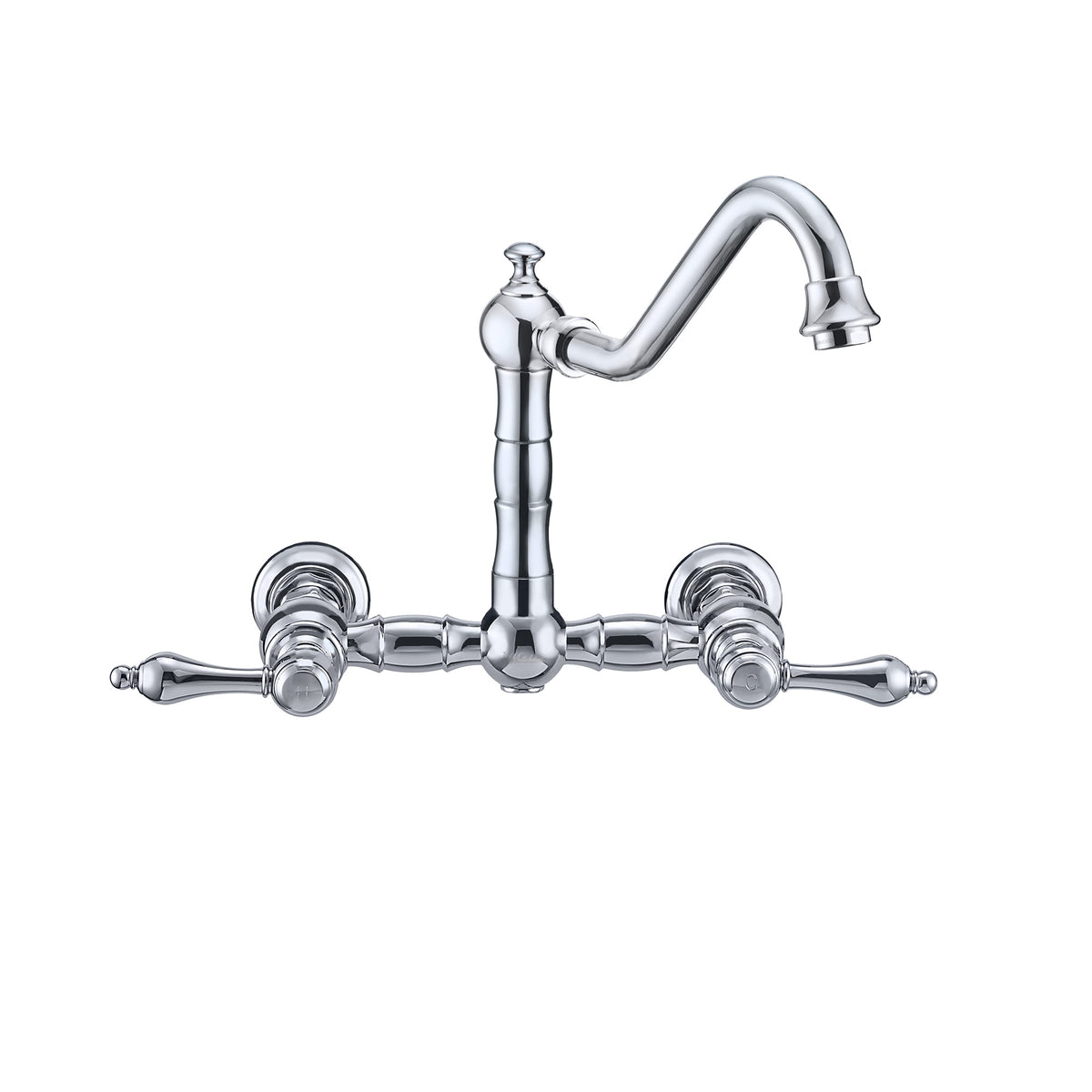 Wall Mount Faucet with a  Long Traditional Swivel Spout, Lever Handles and Solid Brass Side Spray