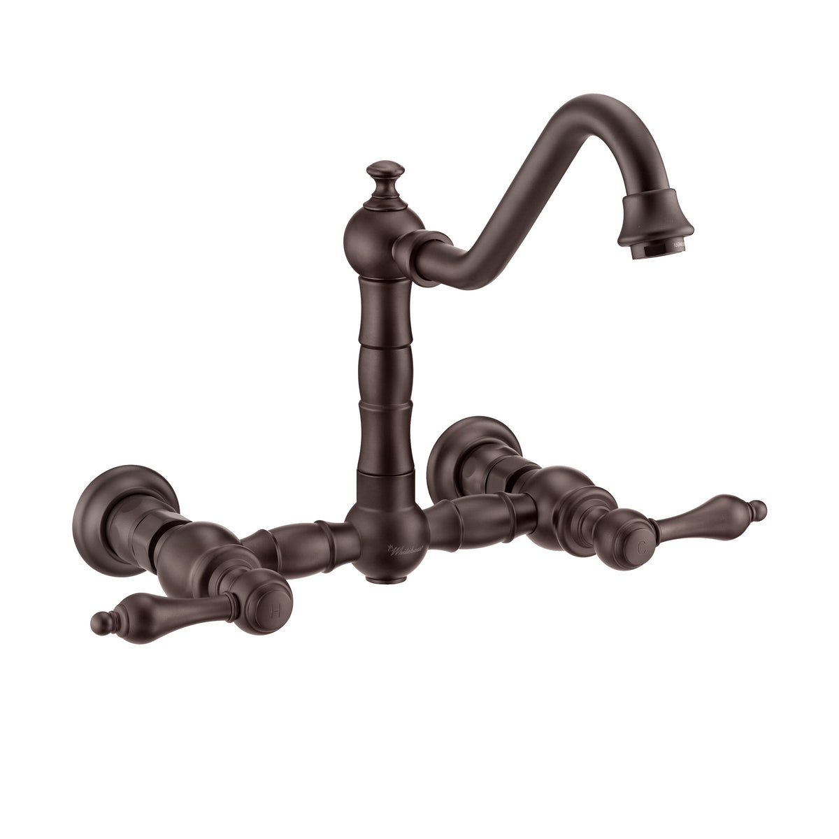 Wall Mount Faucet with a  Long Traditional Swivel Spout, Lever Handles and Solid Brass Side Spray