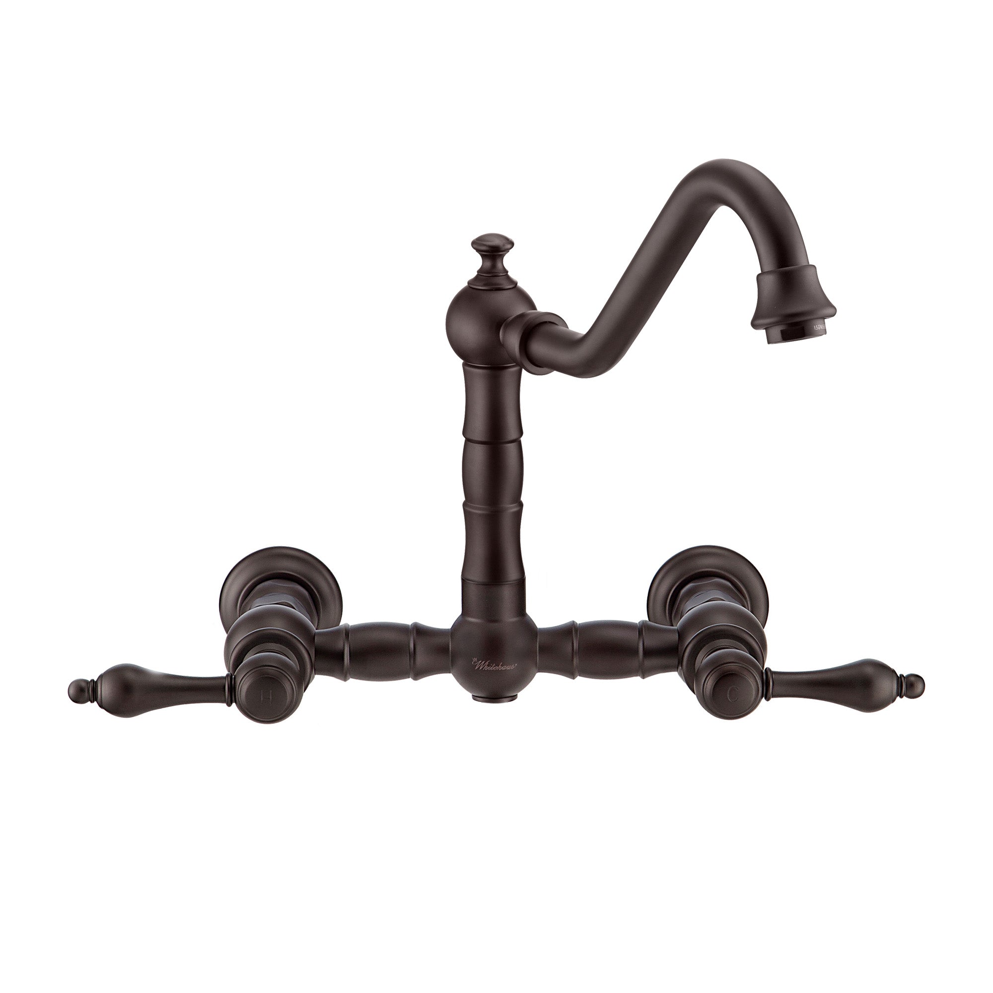 Wall Mount Faucet with a  Long Traditional Swivel Spout, Lever Handles and Solid Brass Side Spray