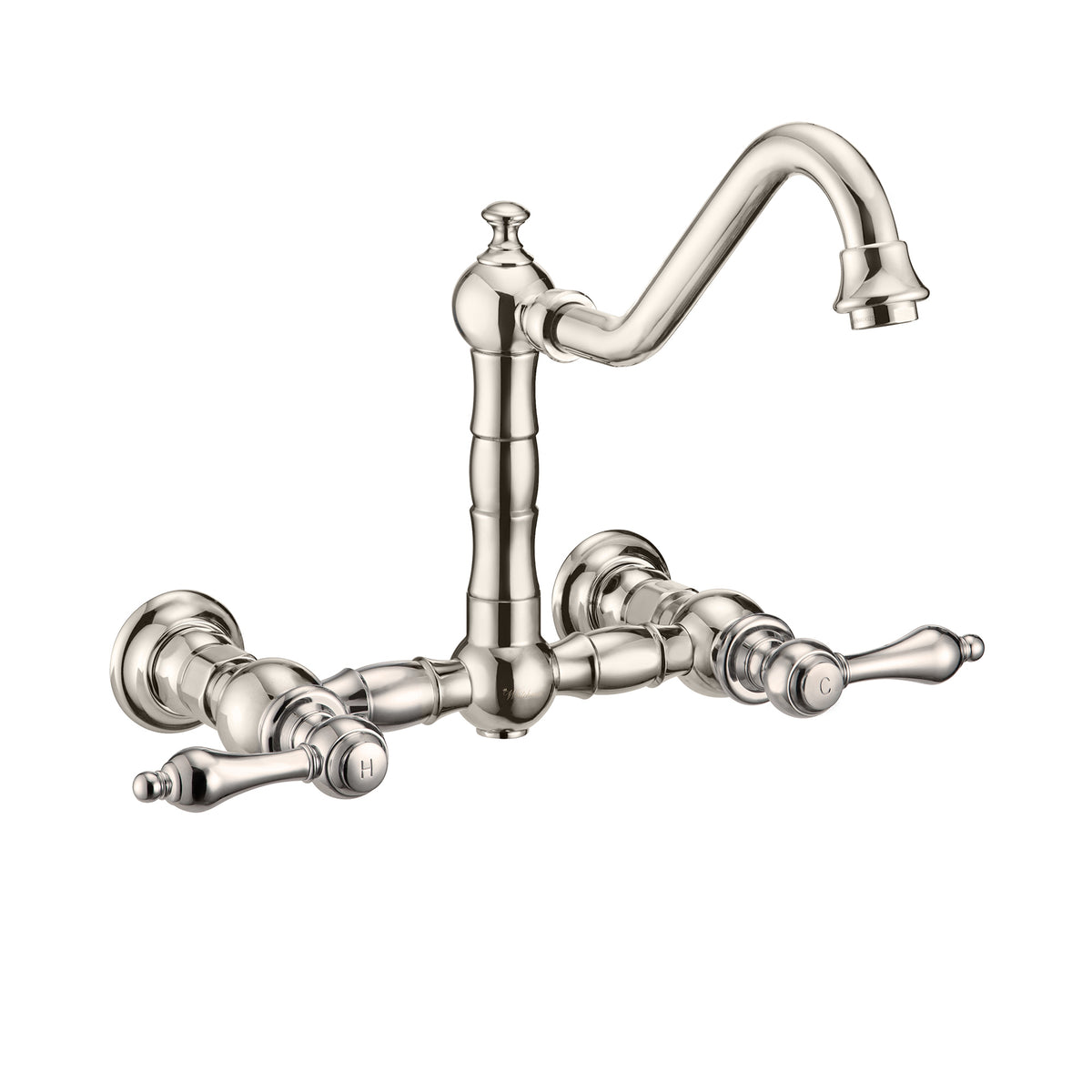 Wall Mount Faucet with a  Long Traditional Swivel Spout, Lever Handles and Solid Brass Side Spray
