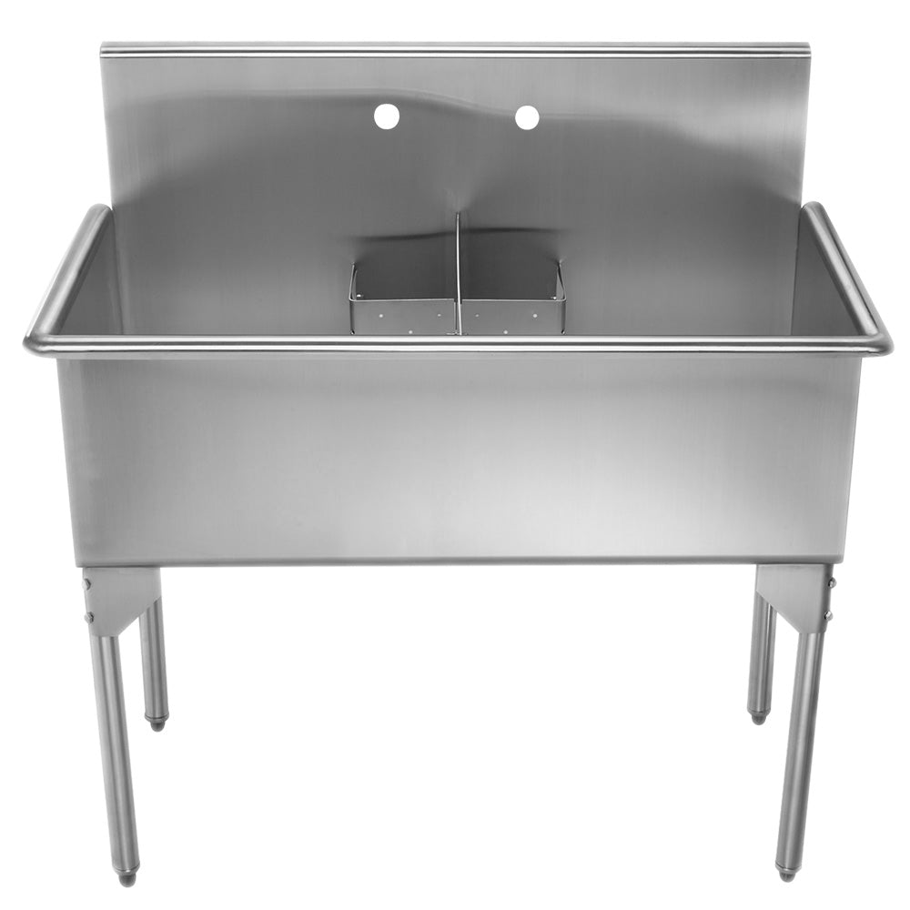 43" Pearlhaus Stainless steel double bowl freestanding utility sink