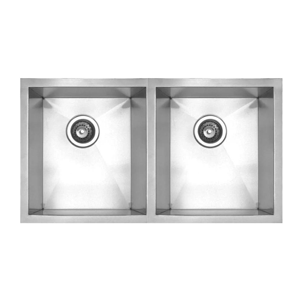 51 Noah's Collection brushed stainless steel commercial double bowl  reversible undermount sink with an integral drain board