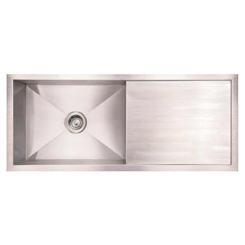 39" Brushed stainless steel commercial single bowl reversible undermount sink with integral drain board