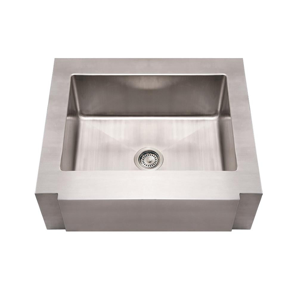 30" Noah's Collection Brushed stainless steel commercial single bowl sink with a decorative notched front apron