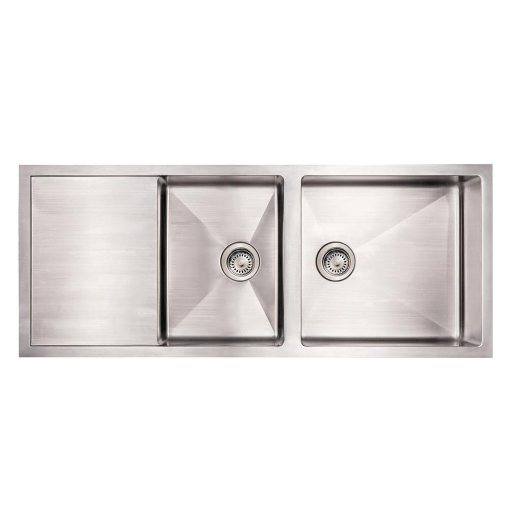 51&quot; Noah&#39;s Collection brushed stainless steel commercial double bowl reversible undermount sink with an integral drain board