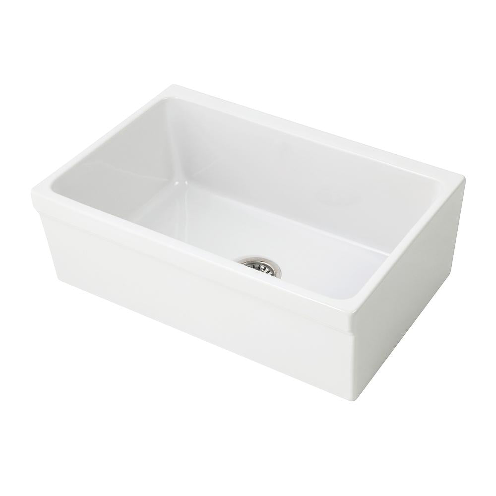 30" Reversible Single Bowl Fireclay Kitchen Sink: 2½" lip, beveled front apron