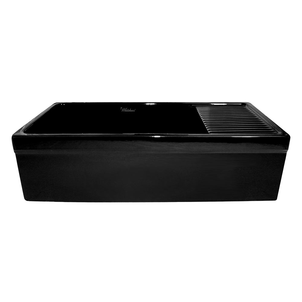 36&quot; large reversible single bowl fireclay kitchen sink: integral drain board, 2½” lip front apron