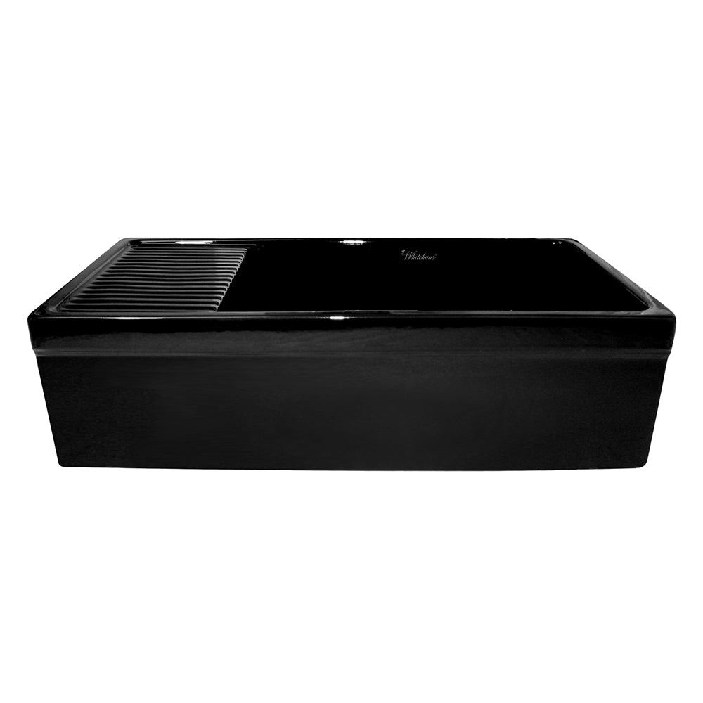 36" large reversible single bowl fireclay kitchen sink: integral drain board, 2½” lip front apron