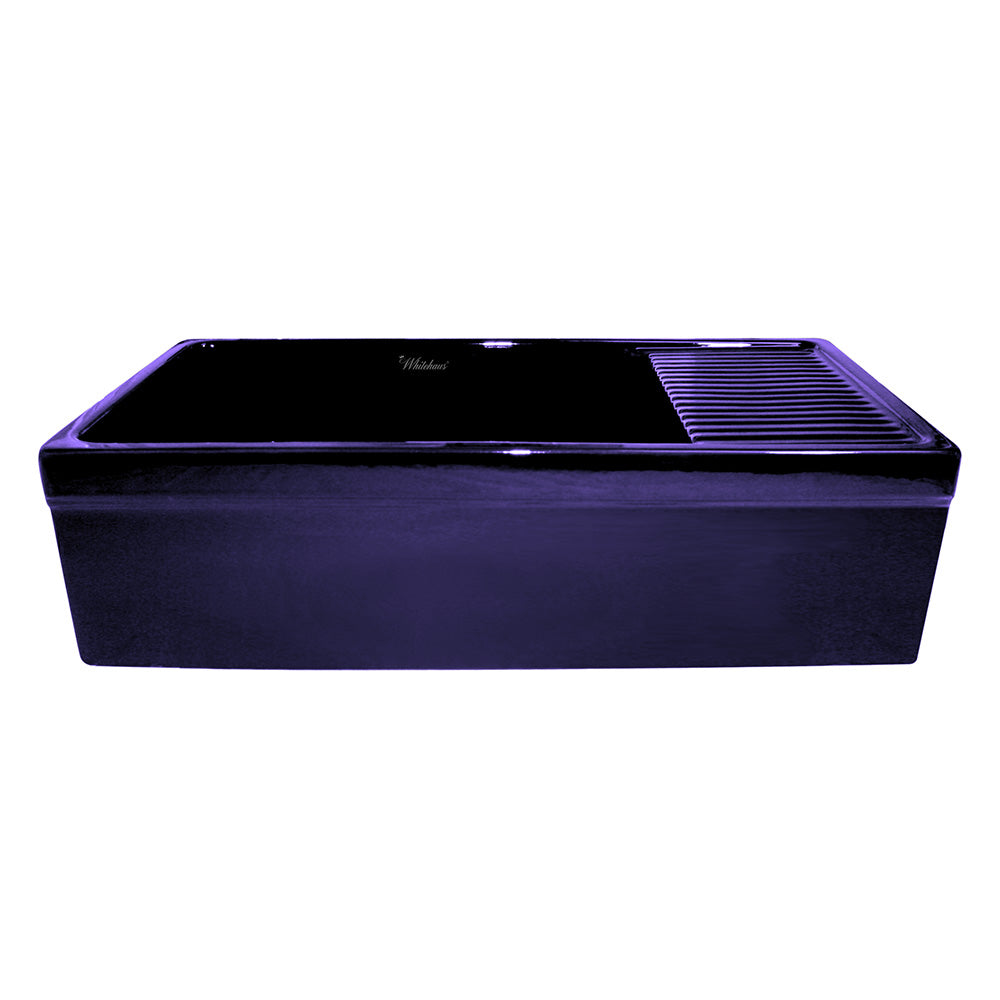 36" large reversible single bowl fireclay kitchen sink: integral drain board, 2½” lip front apron