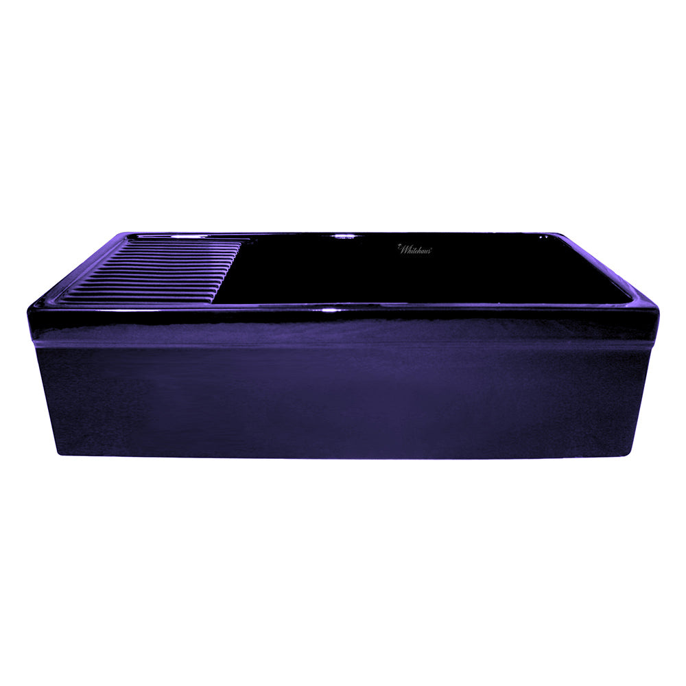 36" large reversible single bowl fireclay kitchen sink: integral drain board, 2½” lip front apron