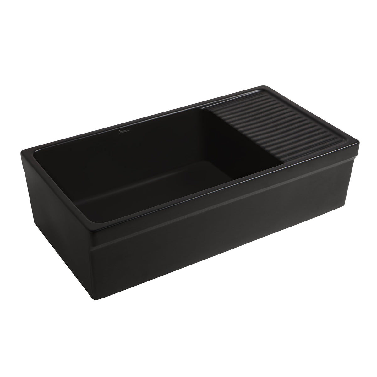 36&quot; large reversible single bowl fireclay kitchen sink: integral drain board, 2½” lip front apron