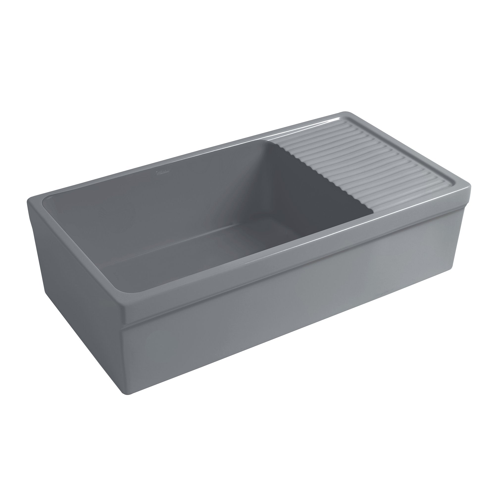 36" large reversible single bowl fireclay kitchen sink: integral drain board, 2½” lip front apron
