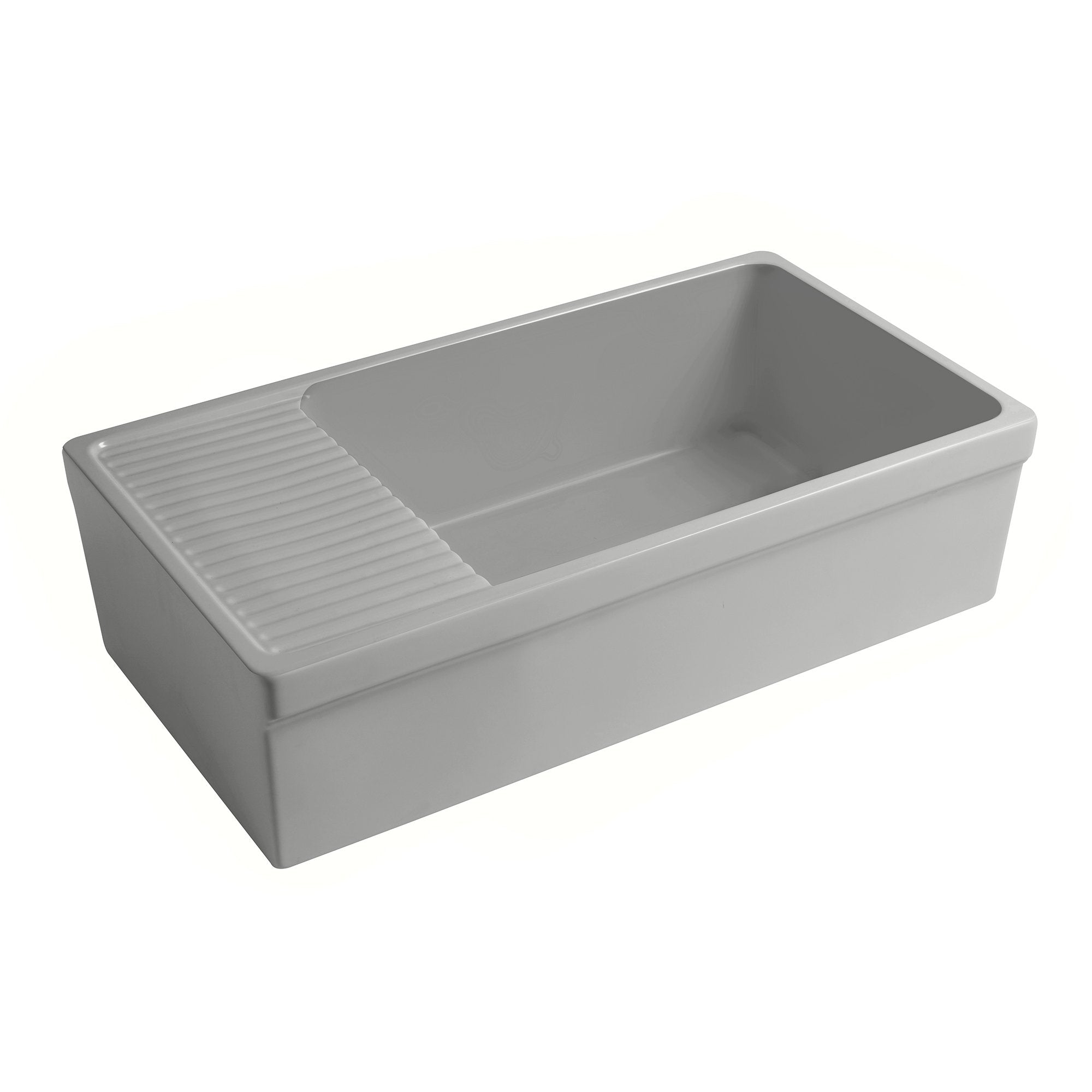 36" large reversible single bowl fireclay kitchen sink: integral drain board, 2½” lip front apron