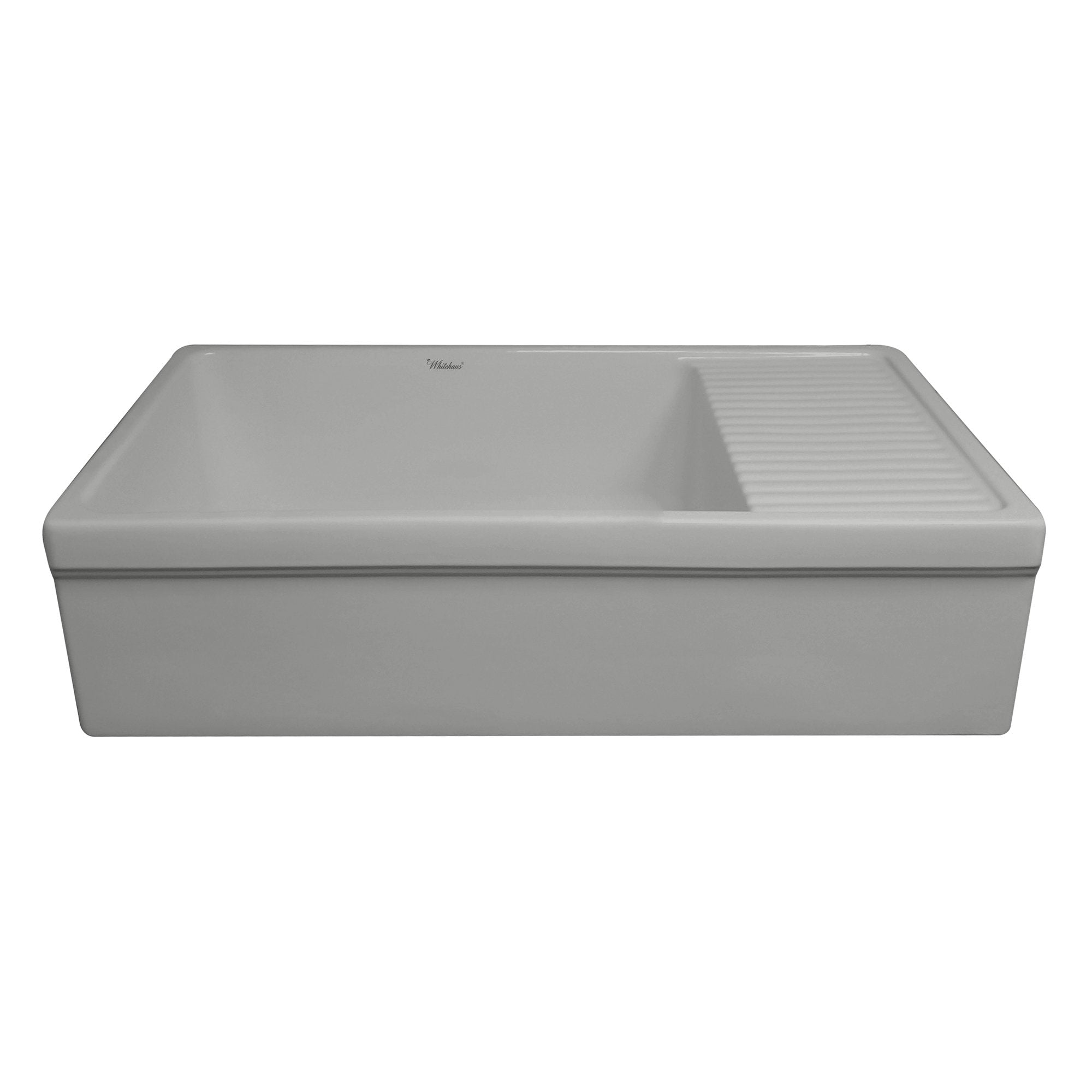 36" large reversible single bowl fireclay kitchen sink: integral drain board, 2½” lip front apron